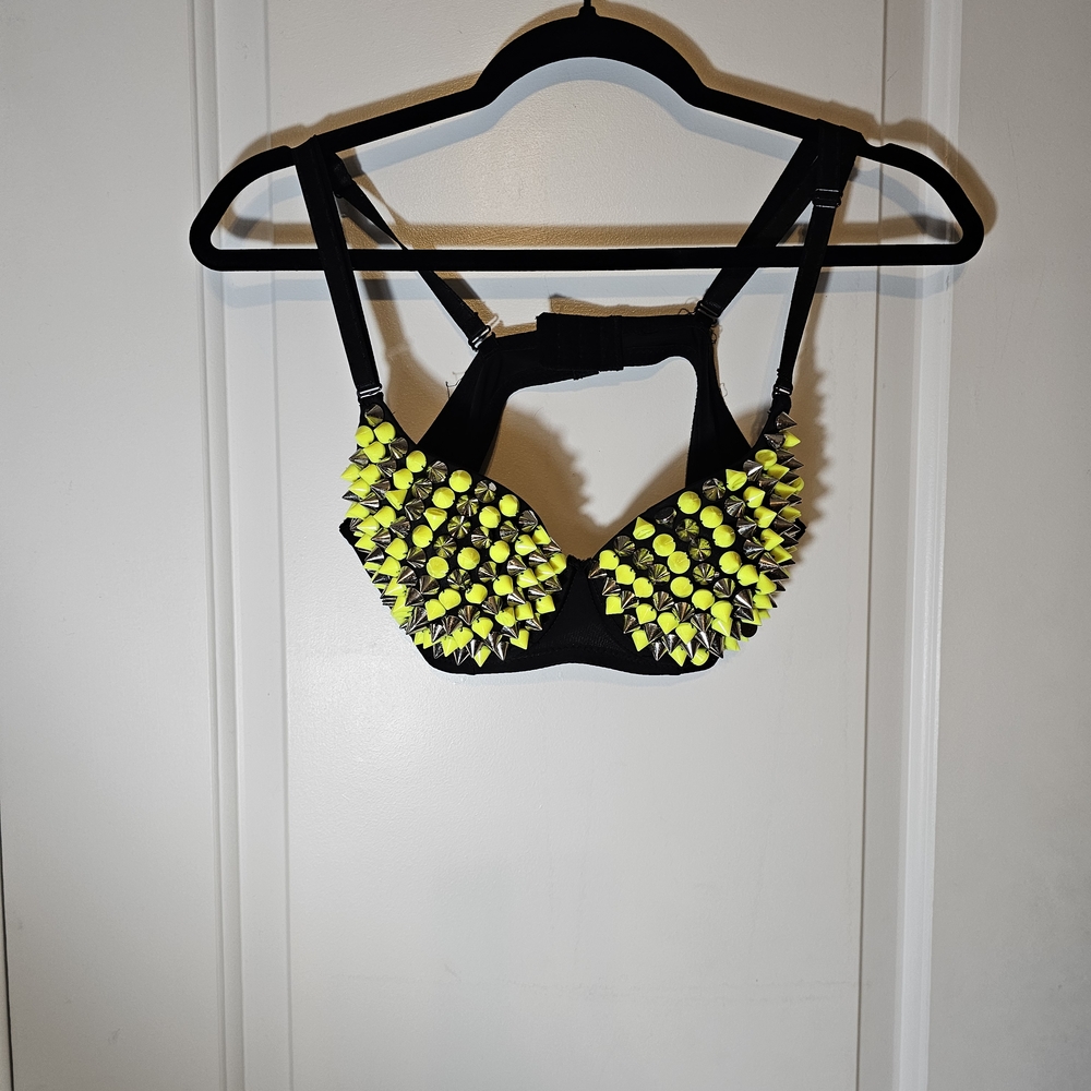 Black and Yellow Spiked Bra